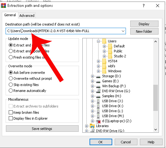 Using winrar to extract VST dll to folder reaper